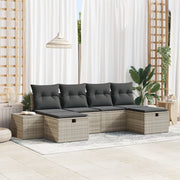 Set Divano da Giardino da 6 Pezzi con Cuscini Grigio Chiaro in Polyrattan