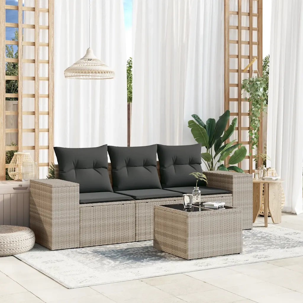 Set Divano da Giardino 4pz | Set Salotto da Giardino con Cuscini Grigio Chiaro Polyrattan