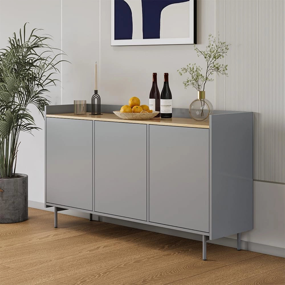 Credenza Velina, Grigio/quercia, 140 x 82 cm con 6 scomparti