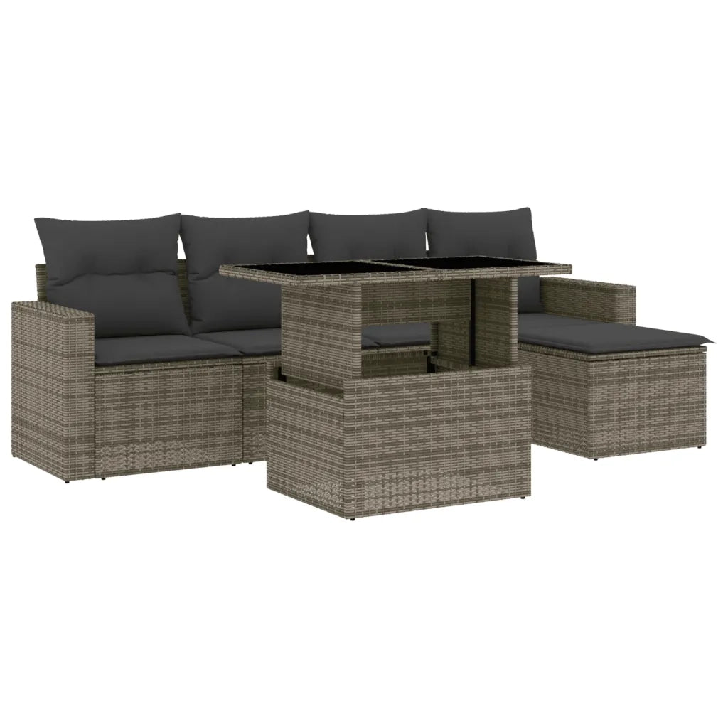 Set Divano da Giardino 6 pz con Cuscini Grigio in Polyrattan 3267240