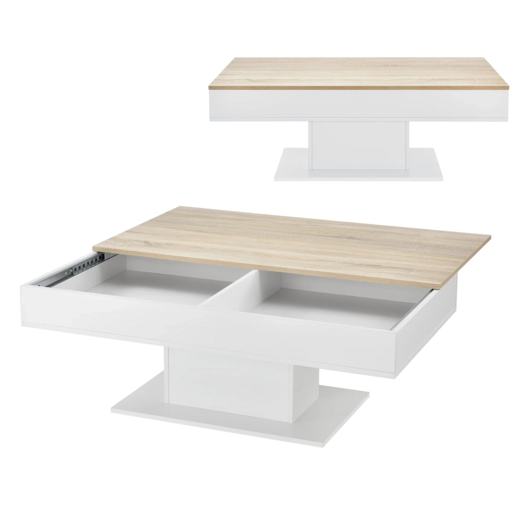 Tavolino con 2 vani portaoggetti 110 cm effetto rovere bianco 03_0006148
