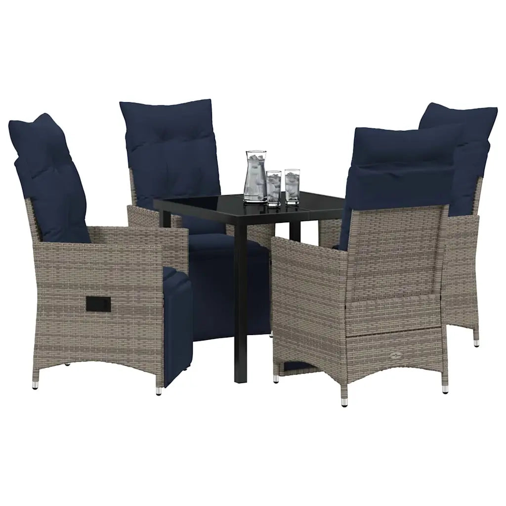 Set di tavolo e sedie con cuscino 5 pcs Grigio Rattan in PE