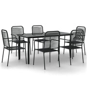 Set da pranzo da esterno da 7 pezzi mobili da giardino in corda di cotone nero e acciaio 02_0014368