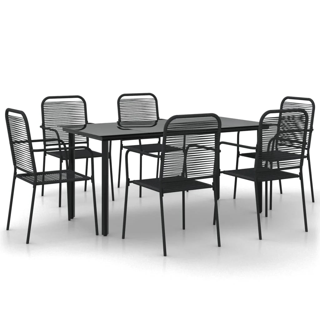 Set da pranzo da esterno da 7 pezzi mobili da giardino in corda di cotone nero e acciaio 02_0014368