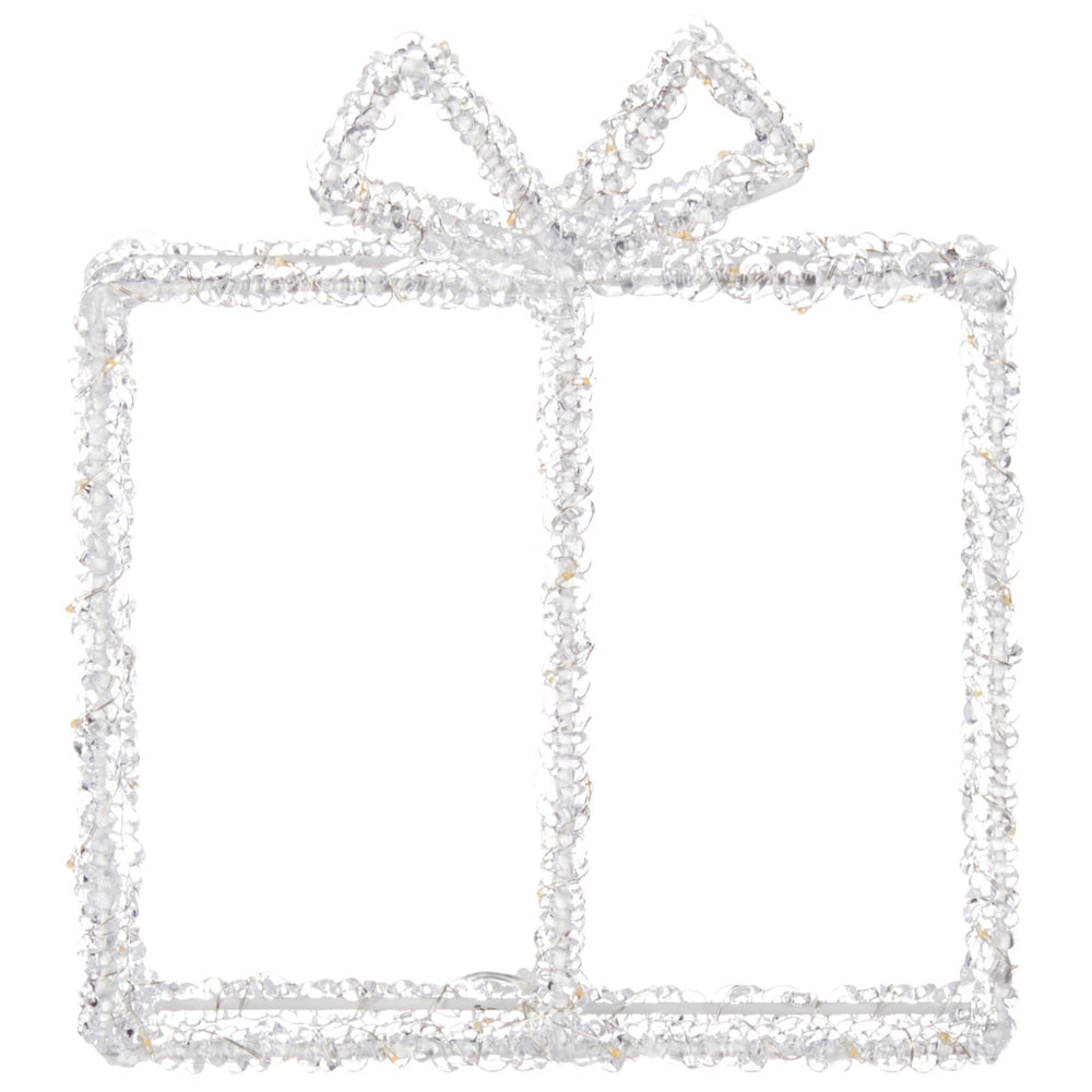 Decorazione natalizia per interno ed esterno a forma di regalo Luci LED illuminazione struttura metallica bianca accessorio di Natale