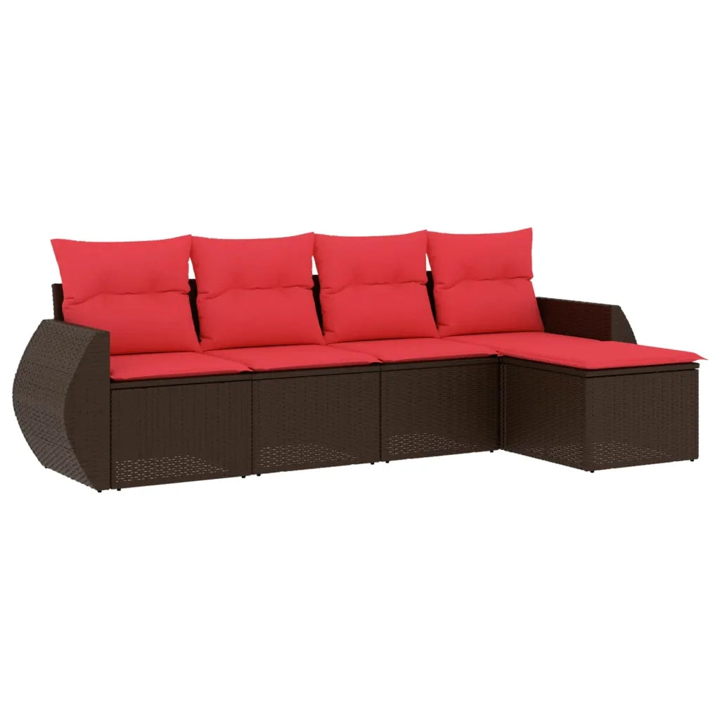 Set Divani da Giardino 5 pz con Cuscini Marrone in Polyrattan 3221293