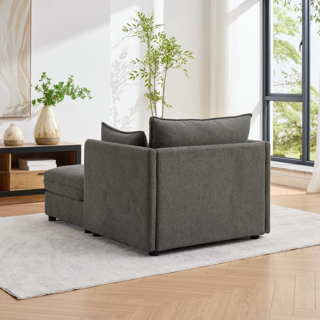 Poltrona lounge singola modulare con pouf contenitore in velluto grigio