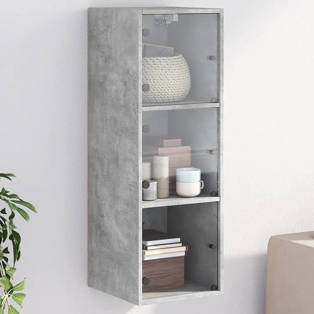 Armadietto a Muro | Mobile a Muro con Ante in Vetro Grigio Cemento 35x37x100 cm