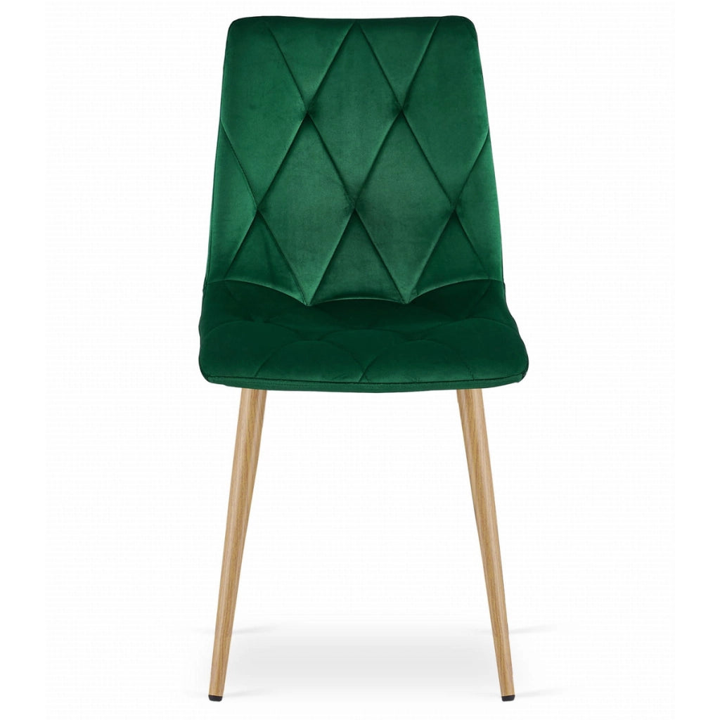 Set di 4 sedie Libra in velluto verde bosco e metallo effetto legno
