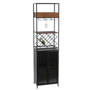MOBILE PORTABOTTIGLIE IN LEGNO E METALLO CON PORTABOTTIGLIE E PORTA BICCHIERI H 181X35X49.5 CM COLOR NERO E LEGNO