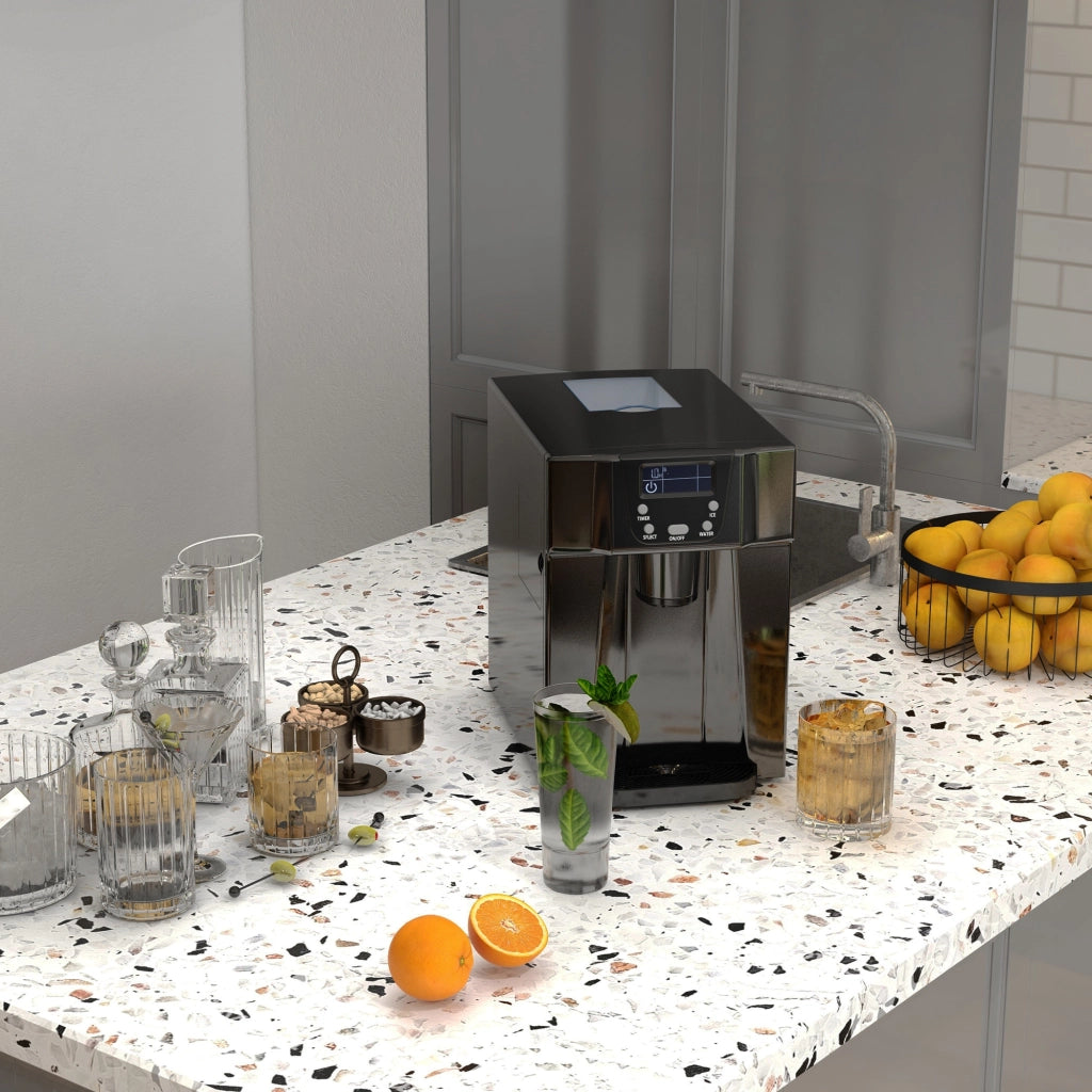 Macchina del ghiaccio con distributore acqua ¨C zephmum ¨C 12kg/24h 9 cubi 6-10 min 25.2x38.9x36.3cm nero