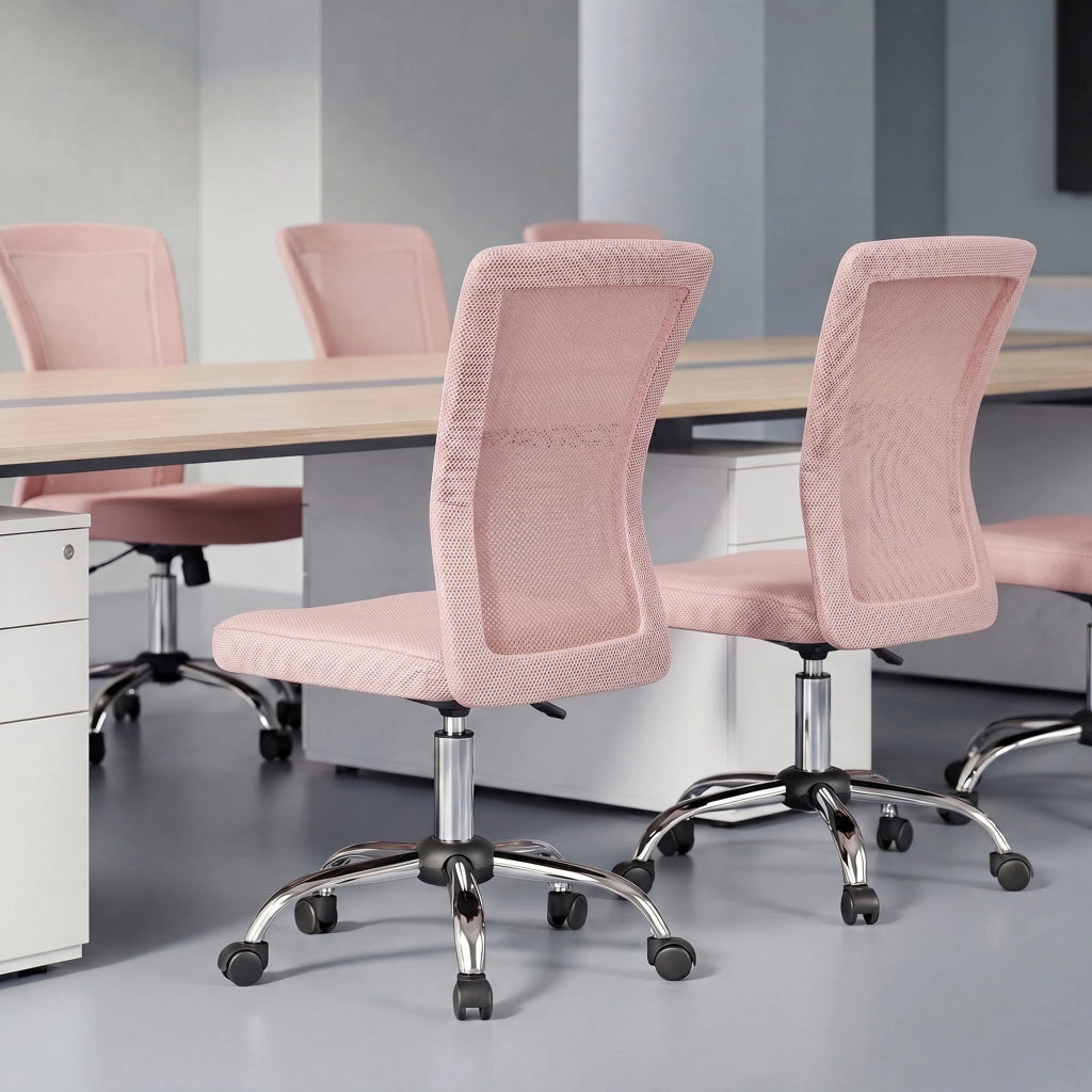 Sedia da Ufficio Ergonomica Girevole 43x58x90-100 cm Senza Braccioli in Tessuto Traspirante a Rete Rosa
