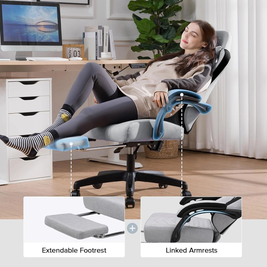 Sedia da gaming, ergonomica con cuscino a molle insacchettate, braccioli e poggiapiedi articolati, sedia per computer ergonomica con schienale alto con supporto lombare FG