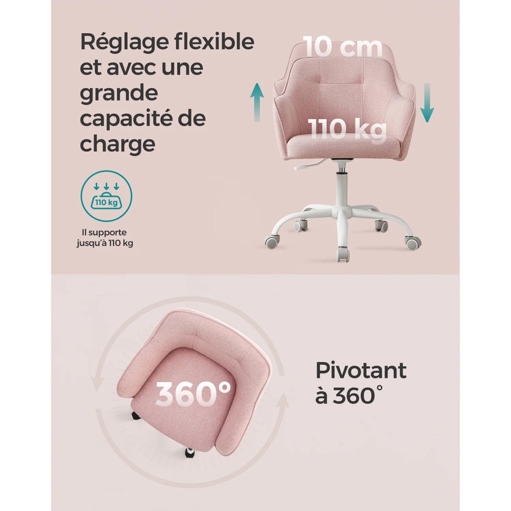 Sedia da ufficio sedia girevole seduta comoda ed ergonomica altezza regolabile portata 120 kg struttura in acciaio tessuto effetto lino rosa 12_0005885