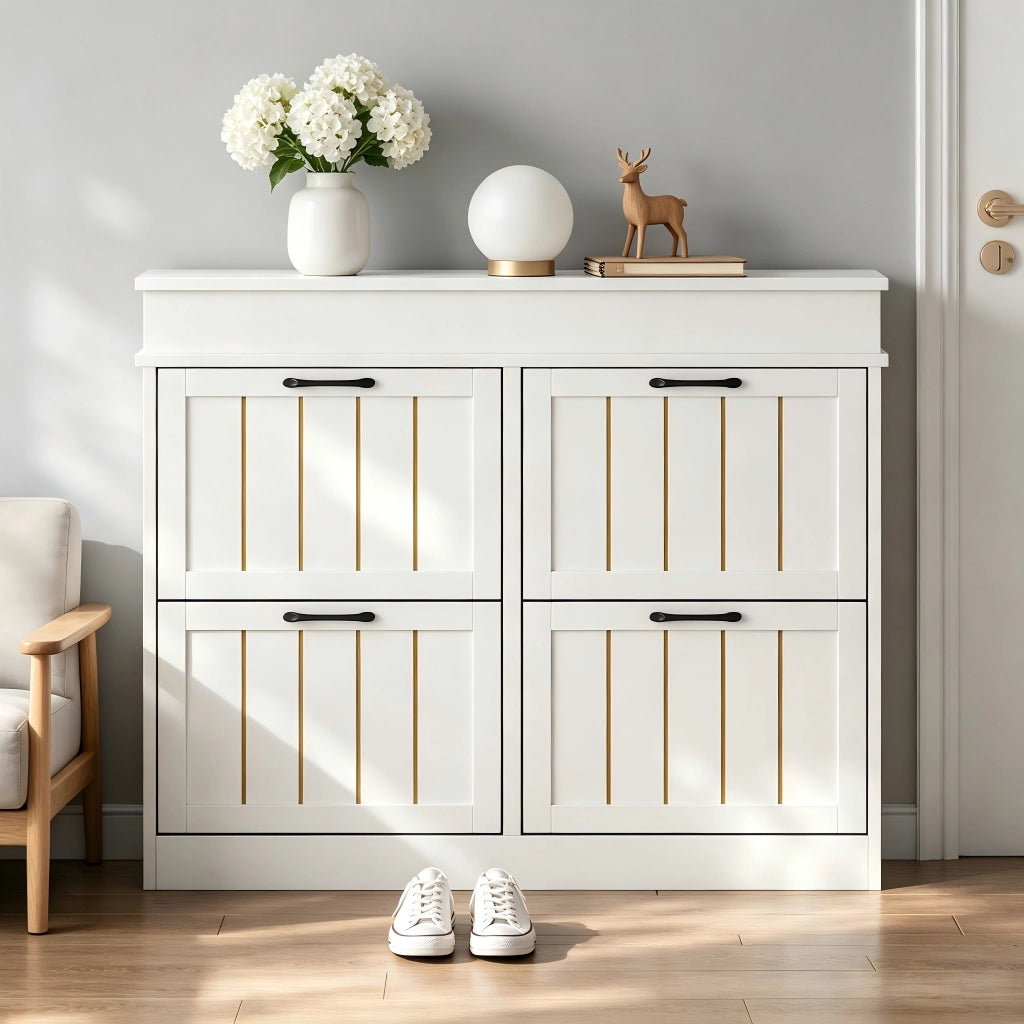 Scarpiera con 4 ante a ribalta e 8 ripiani regolabili; per ingresso e corridoio; in MDF; bianco; 105 × 24 × 83 cm