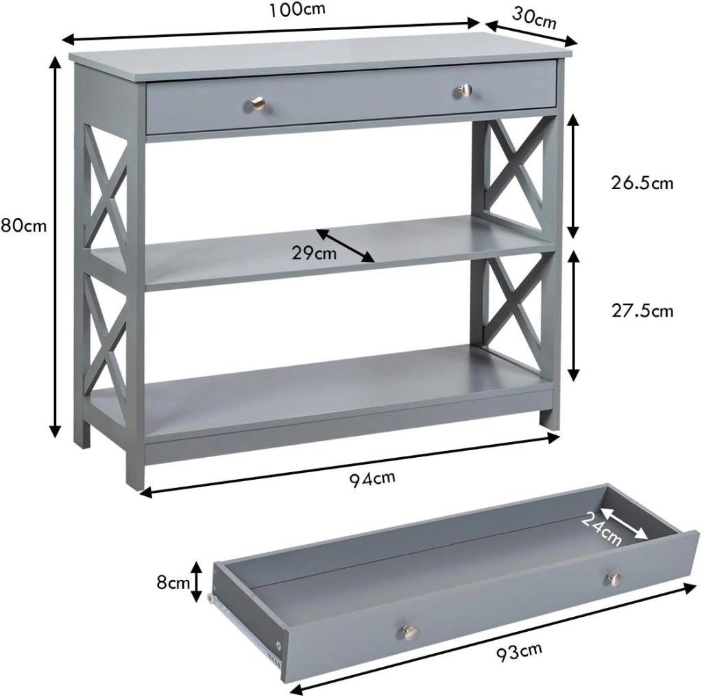 Tavolo Consolle da Divano, Consolle Ingresso Moderno a 3 Ripiani, Consolle Trucco con Cassetto con Manico, Salvaspazio per Soggiorno, Salotto, Ingresso, Portata di 75 kg, 3 Colori