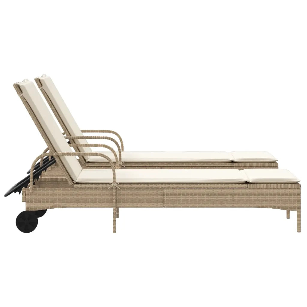 vidaXL Lettini Prendisole 2 pz con Cuscini Beige in Polyrattan