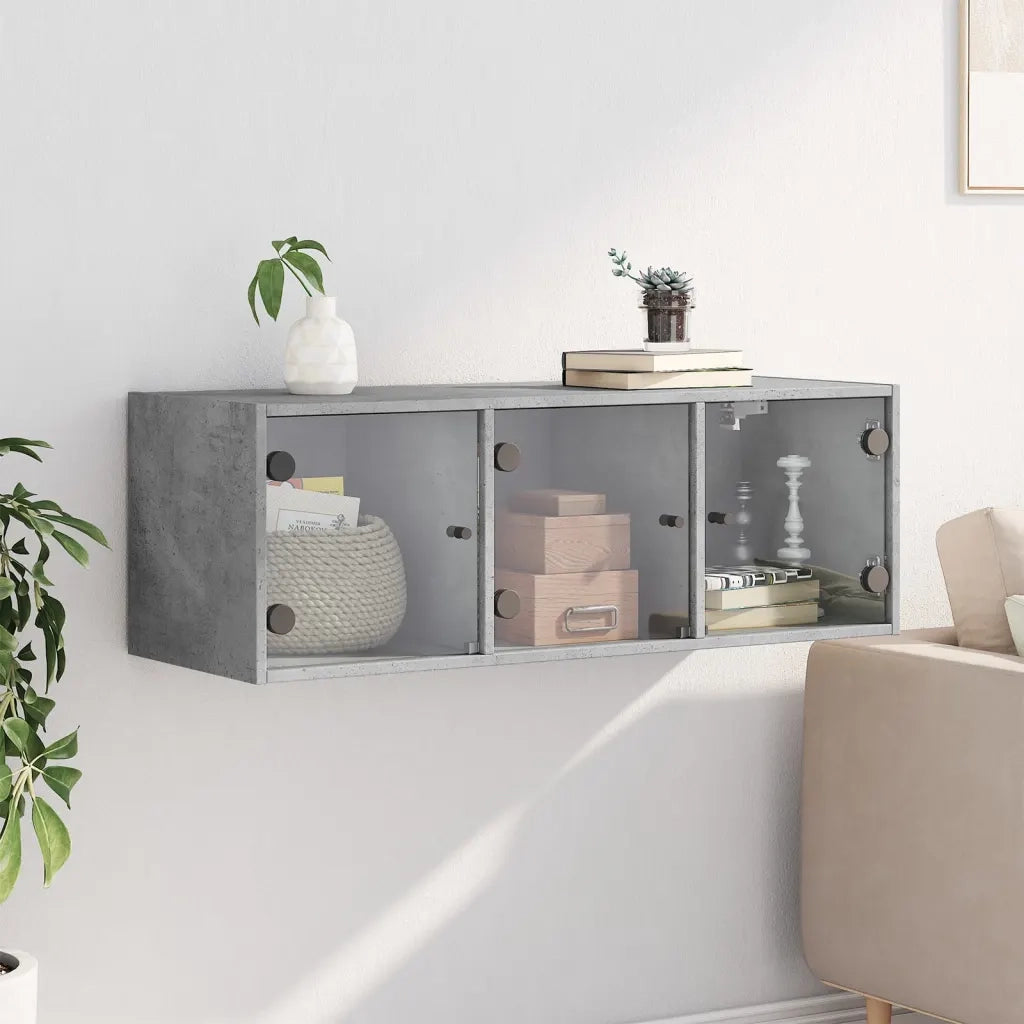 Mobile a Muro con Ante in Vetro Grigio Cemento 102x37x35 cmcod mxl 87152