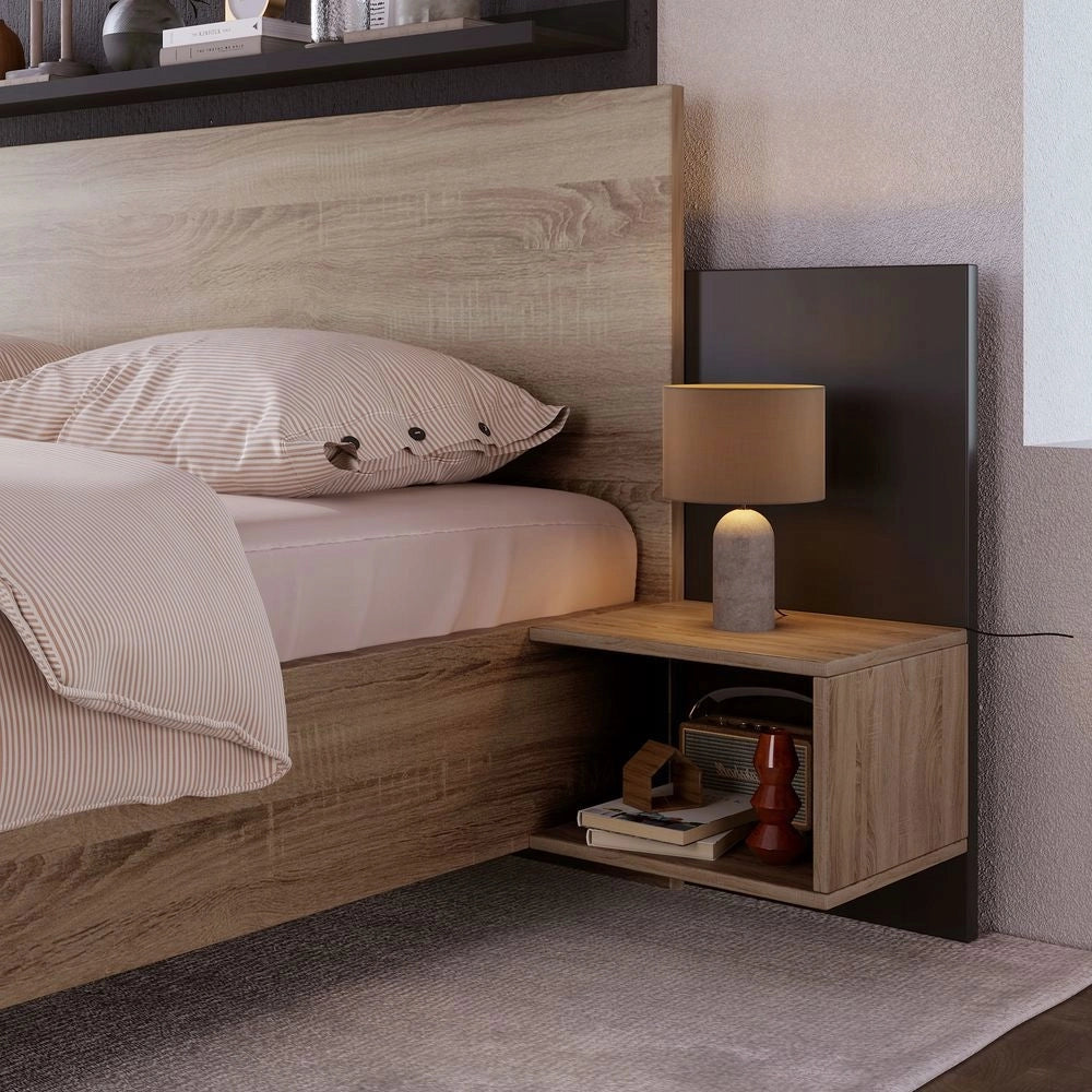Letto matrimoniale 160x200 - Xylo - Comodini integrati colore grigio scuro