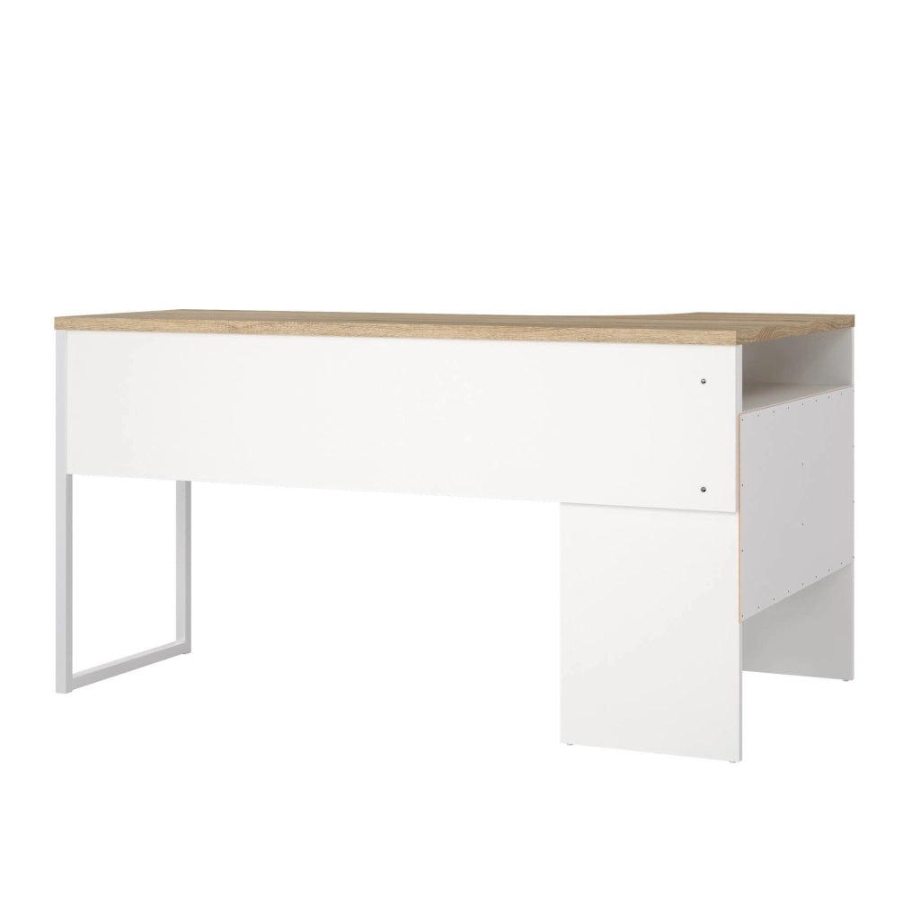 Scrivania ad angolo con due Moire, colore rovere e bianco, cm 145 x 76 x 81