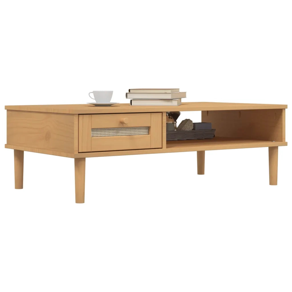 Tavolino SENJA Aspetto Rattan Marrone 100x55x33 Legno Massello 358046