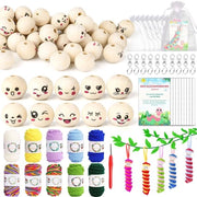 Kit di cucito 101 pezzi - 50 perle di legno con faccia - 10 fili di cucito colorati - ago da cucire - buste di organza - chiavi e cartine di zoccoli - kit di ricamo