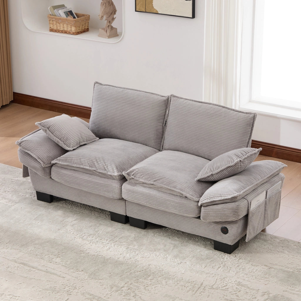 SOFA 2 POSTI 190x73x84 cm Corduroy Grigio Chiaro con USB-C