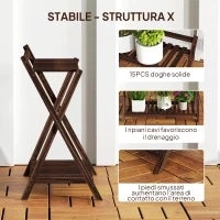Set 2 Portapiante a 2 Livelli con Design a Doghe in Legno di Abete, 73x36x64 cm, Marrone Bruciato