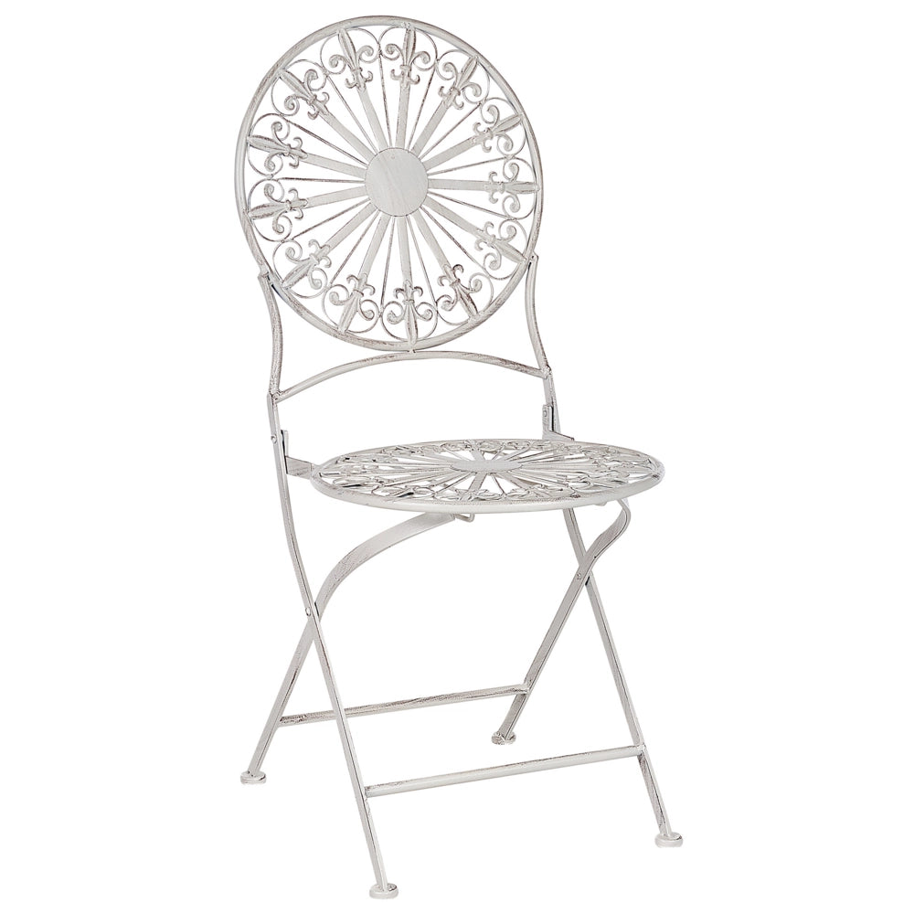 Set da giardino Bistro Bianco Ferro Pieghevole 2 Sedie Tavolo All'aperto Effetto Resistenza UV Ruggine Stile Francese Retro