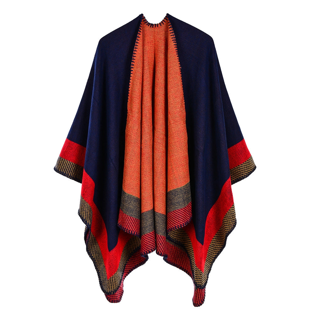 Sciarpa calda da donna a righe, piccola e quadrata, in cashmere e acrilico.