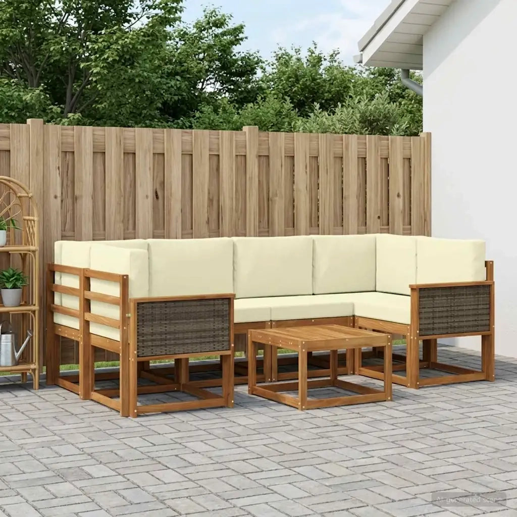 Set di divani da esterno con cuscino 5 pcs Naturale e Crema
