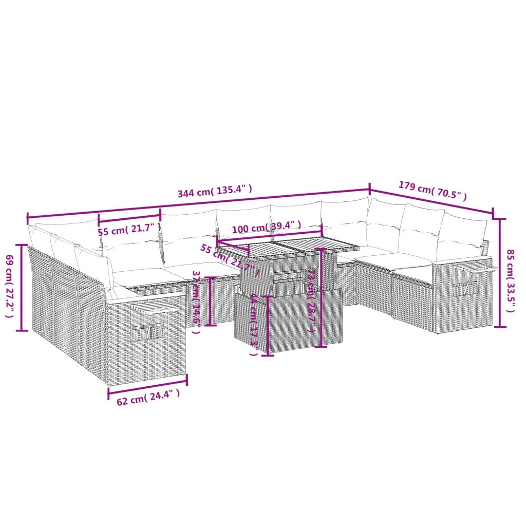 Set Divani da Giardino 11 pz con Cuscini in Polyrattan Nero 3273687