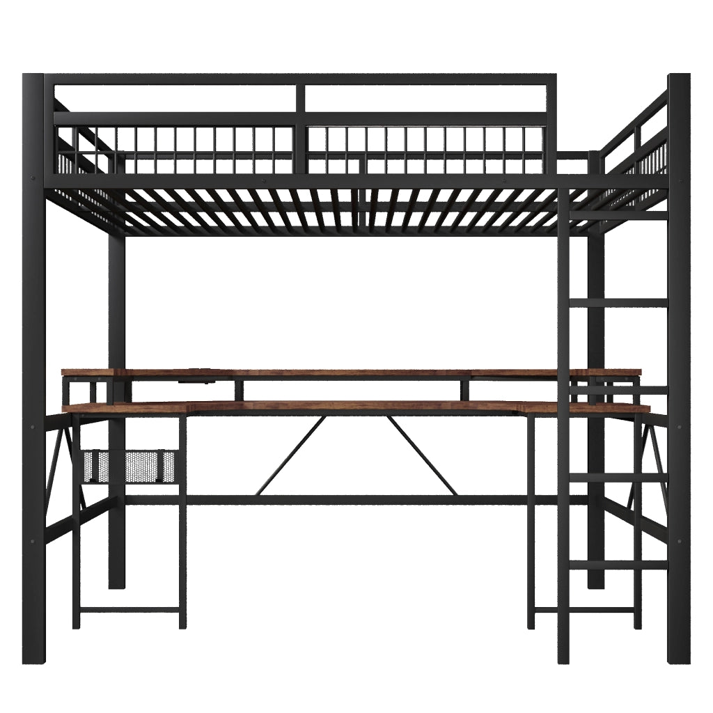 Letto a soppalco con scrivania - Zephmum - 140x200 cm - Nero - LED RGB, USB, presa di corrente