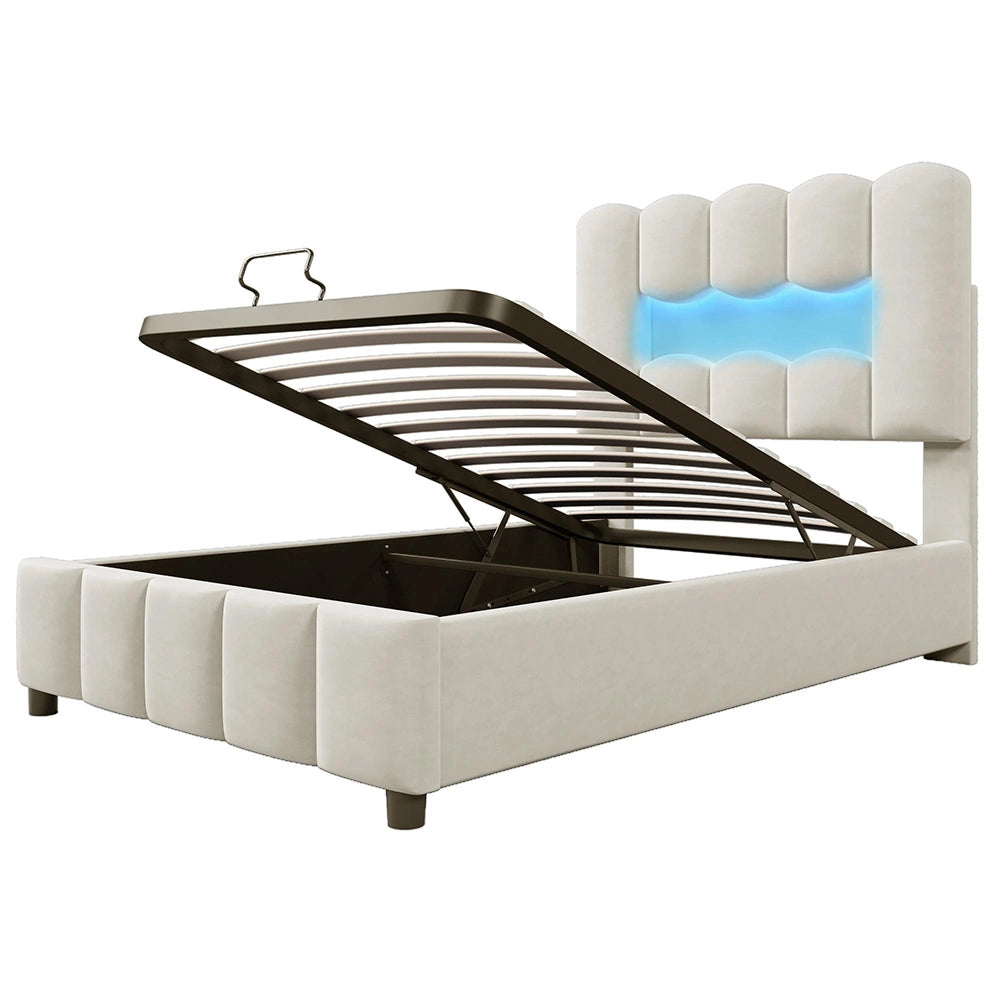 Letto 90x200cm?- Xylo - idraulico LED velluto beige