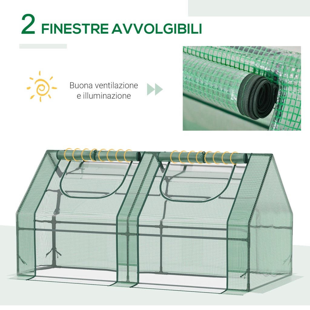 Serra per Piante Orto con 2 Coperture in PE e PVC, Struttura in Acciaio - Verde 180x90x90cm