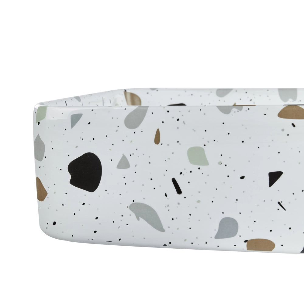 Lavabo da appoggio in ceramica effetto terrazzo bianco 61 x 35 cm Lavello da bagno rotondo