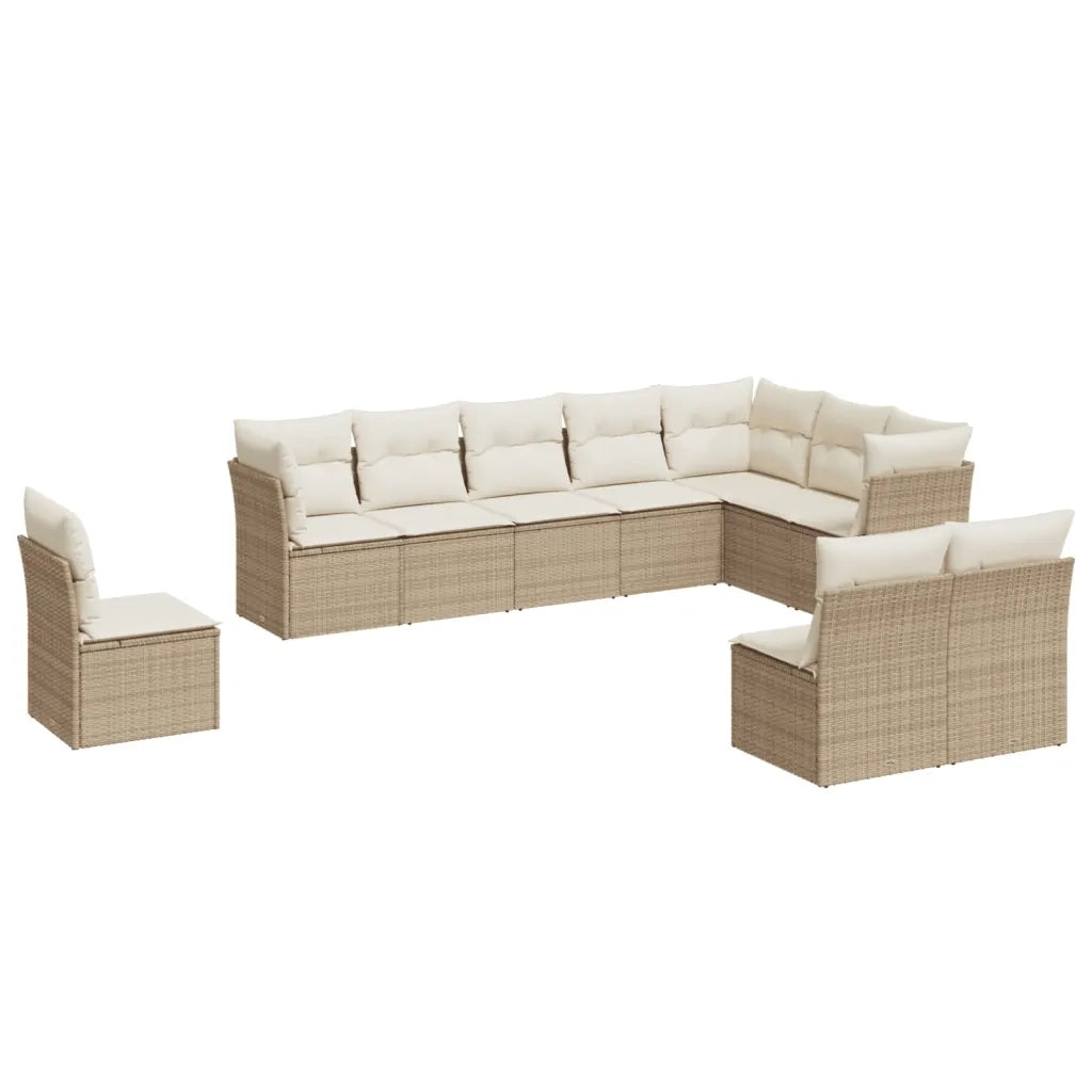 Set Divano da Giardino 10 pz con Cuscini Beige in Polyrattan 3217798