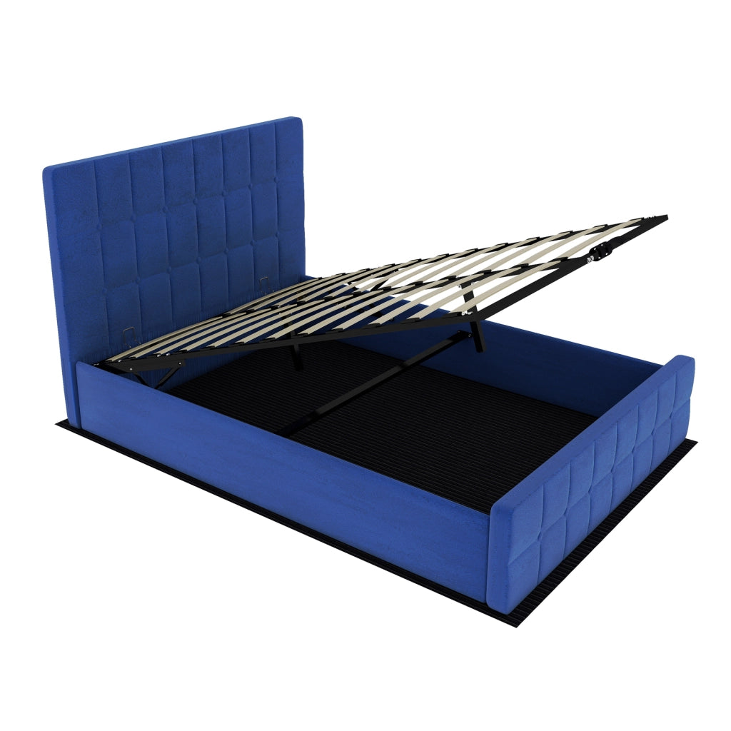 letto imbottito in velluto blu 140 x 200 cm