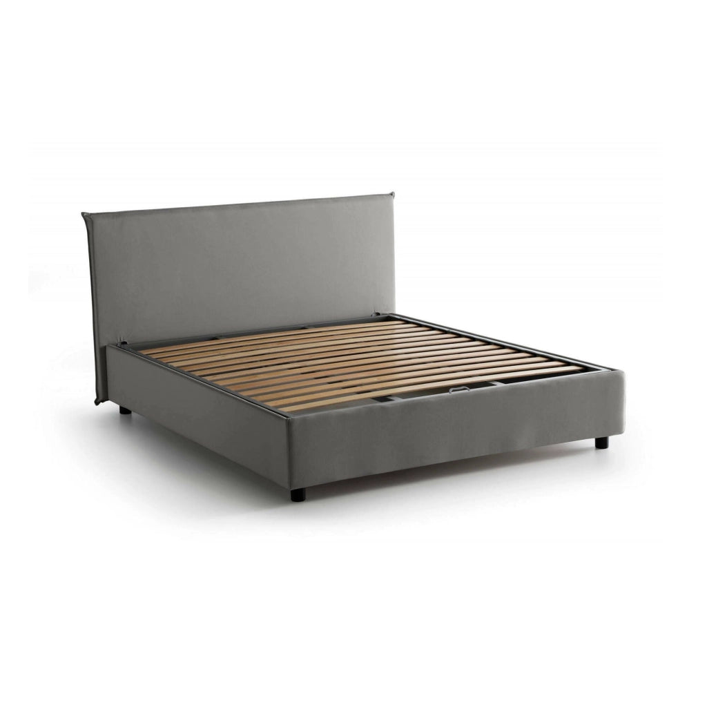 Letto matrimoniale Angelic, Letto contenitore con rivestimento in tessuto, Made in Italy, Apertura frontale, adatto per materasso cm 140x190, Grigio