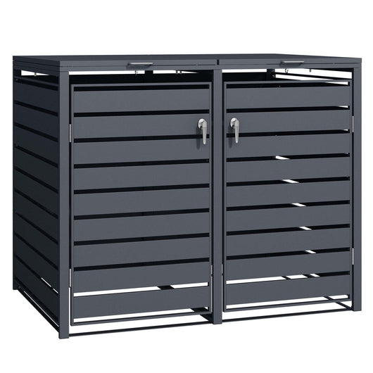 Copri bidoni della spazzatura con coperchio ribaltabile per due contenitori 60-240l, acciaio antracite, copribidone da esterno