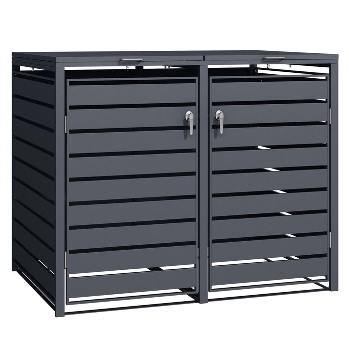 Copri bidoni della spazzatura con coperchio ribaltabile per due contenitori 60-240l, acciaio antracite, copribidone da esterno