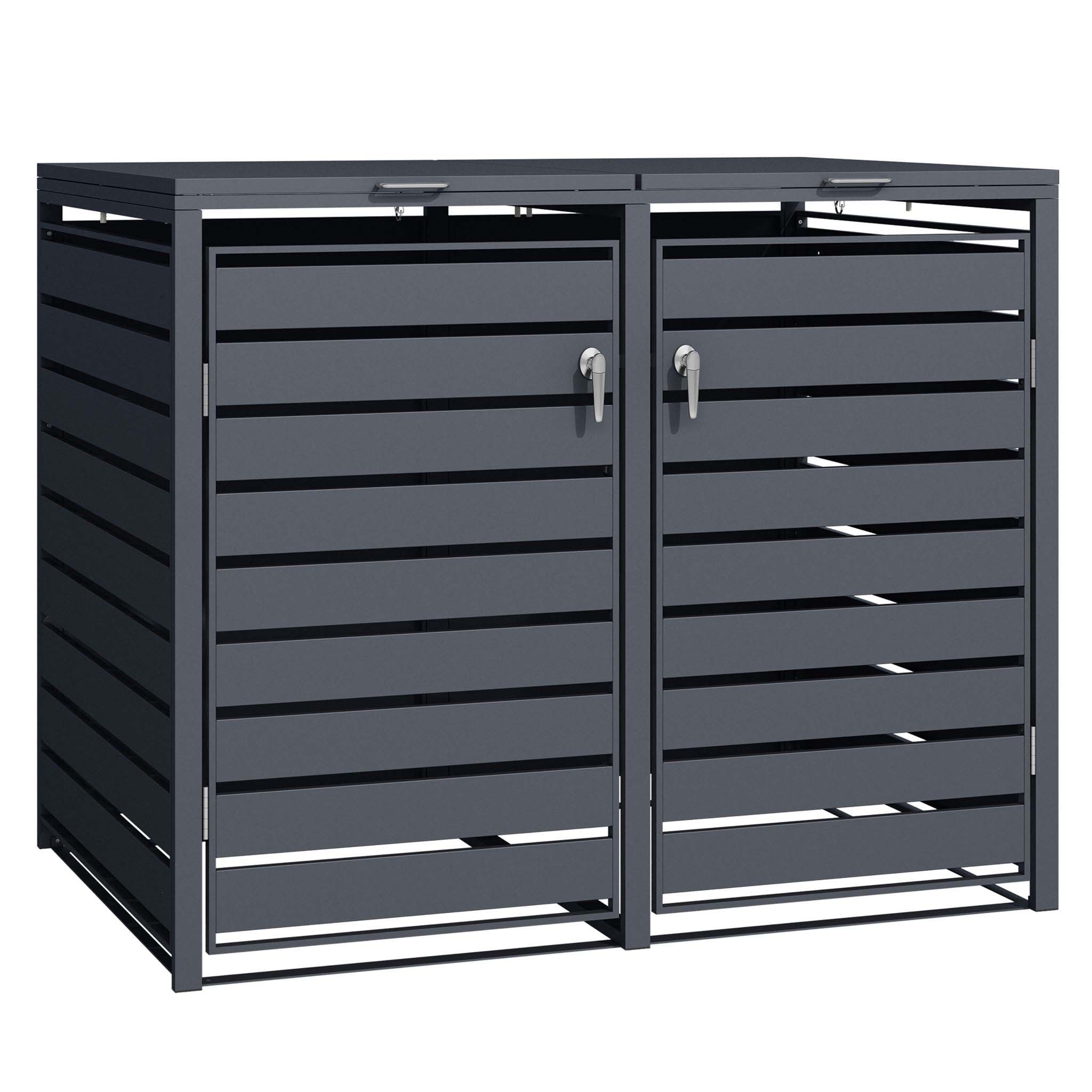 Copri bidoni della spazzatura con coperchio ribaltabile per due contenitori 60-240l, acciaio antracite, copribidone da esterno