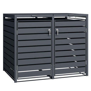 Copri bidoni della spazzatura con coperchio ribaltabile per due contenitori 60-240l, acciaio antracite, copribidone da esterno