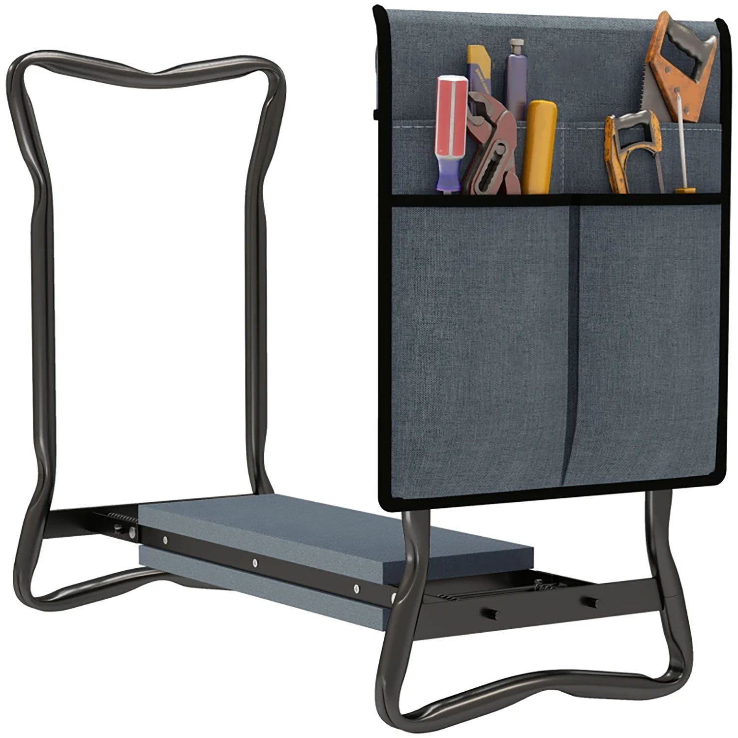 Sedia Inginocchiatoio 2 in 1 con Borsa Portaoggetti 58x28x49 cm e Cuscino in Acciaio e EVA Grigio e Nero