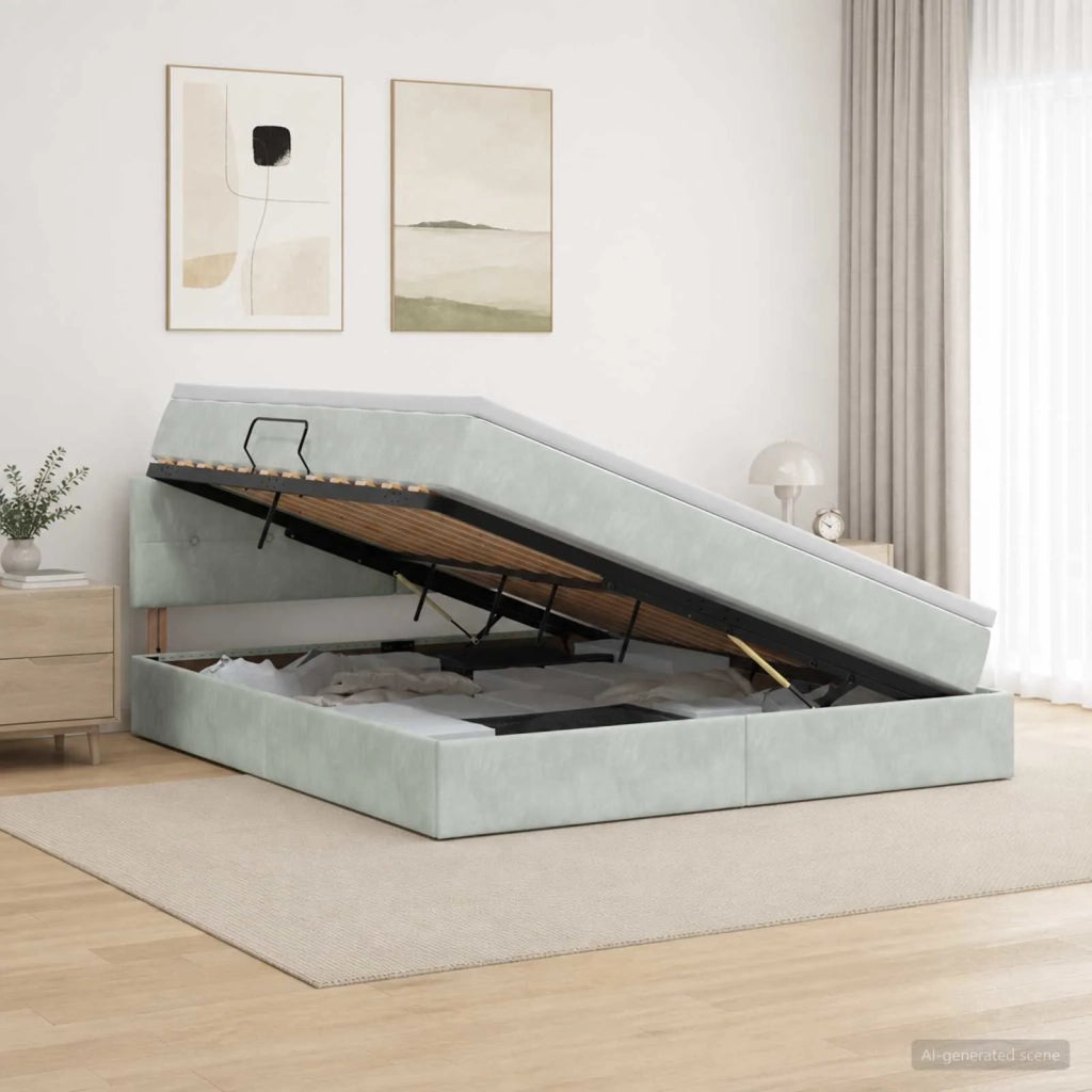 Letto con contenitore LED e materasso Grigio Chiaro 3459264