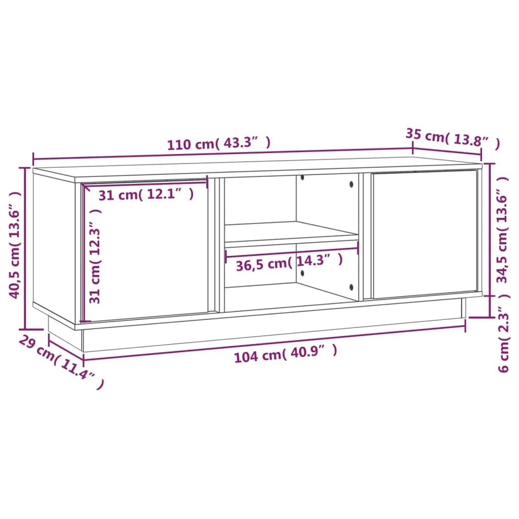 Mobile TV multimediale scaffale TV credenza TV sala da pranzo soggiorno camera da letto color miele 110 x 35 x 40,5 cm legno di pino massiccio marrone 02_0027700