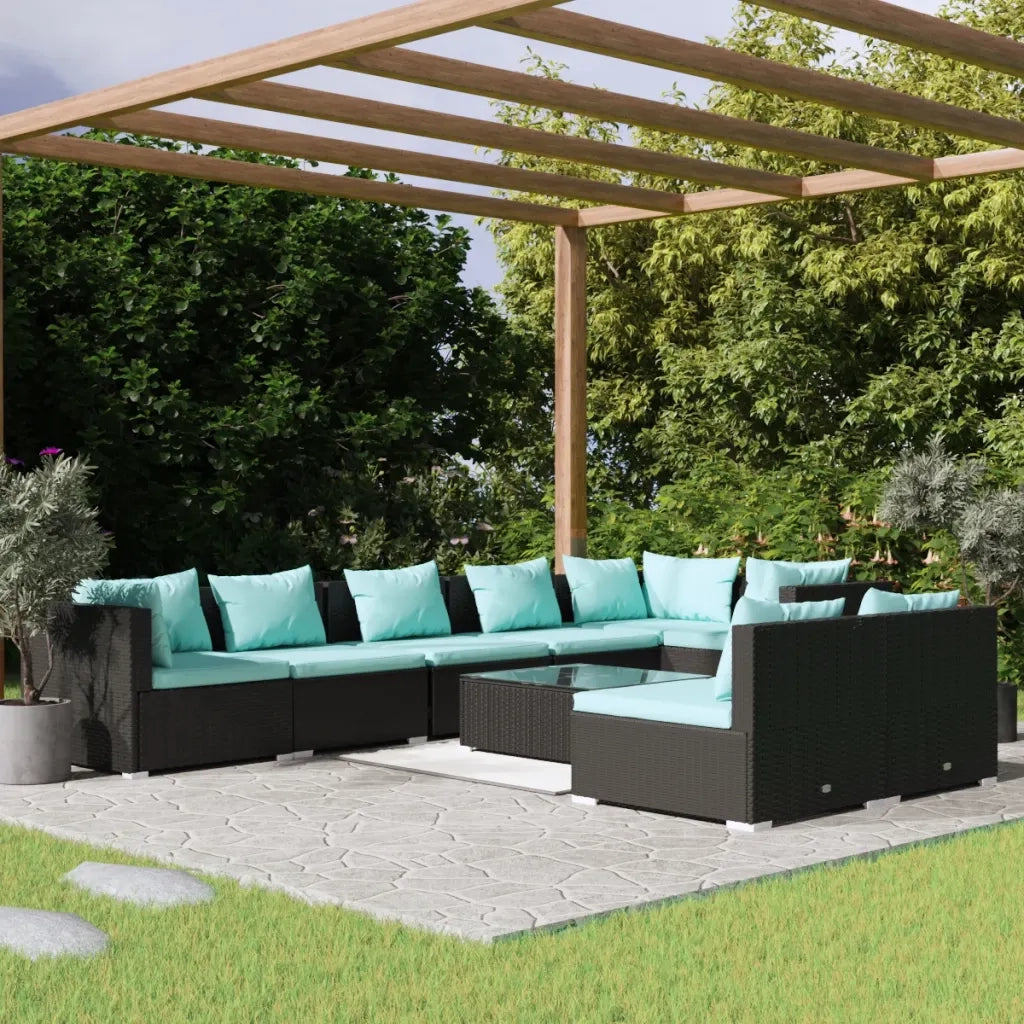 Set Divani da Giardino 9 pz con Cuscini in Polyrattan Nero cod mxl 34582