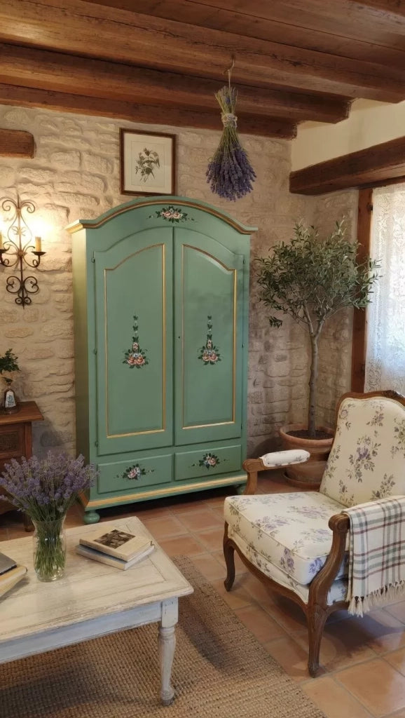 Armadio classico 2 ante shabby legno verde con decori 125x61x200 - Mobili 2G