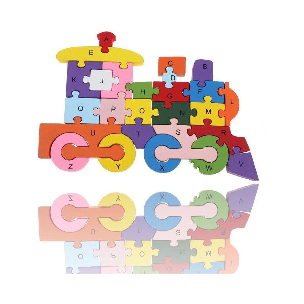 Trade Shop - 3d Puzzle Legno Forma Di Treno Educativo Lettere Numeri Bambini Imparare -