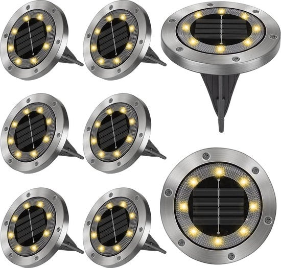 Illuminazione esterna a energia solare - Lampada da soffitto solare con 8 LED per esterni - IP65 impermeabile - adatta per giardini.